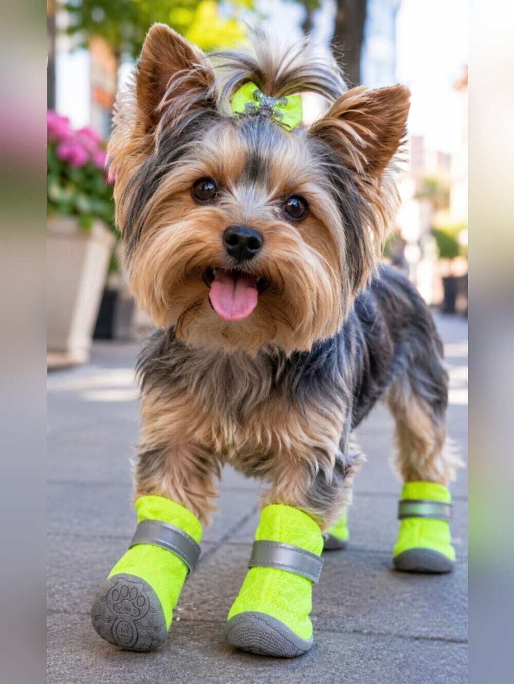 QUMYPET Small Dog Mesh Shoes Neon Green Breathable Paw Protector Boots
